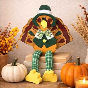 Wooden Thanksgiving Turkey Folk Art Decor Dangling Legs 14” Tall